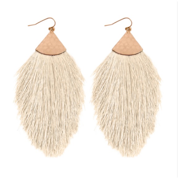 January Summer Jewelry - IVORY BOHO OVERSIZED SILK TASSEL FRINGE EARRINGS